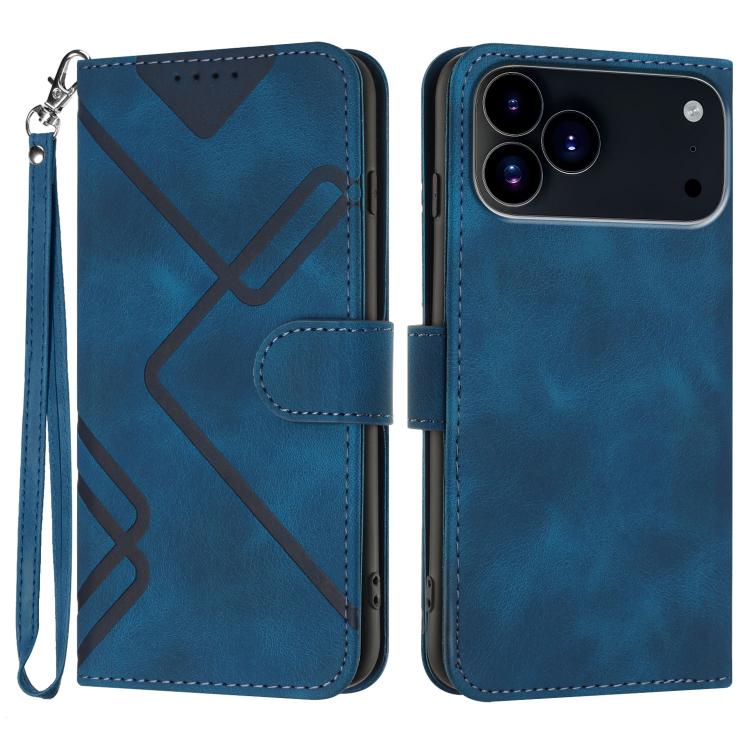 For iPhone 17 Pro Max Line Pattern Skin Feel Leather Phone Case(Royal Blue)