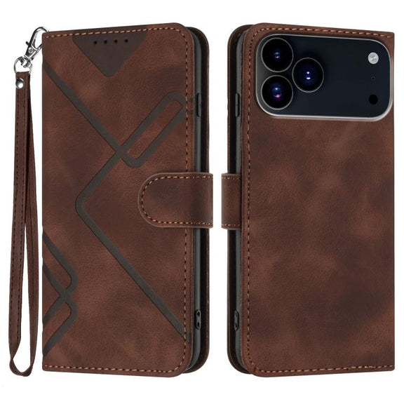 For iPhone 17 Pro Max Line Pattern Skin Feel Leather Phone Case(Coffee)