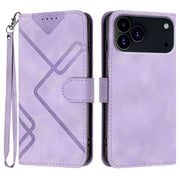 For iPhone 17 Pro Max Line Pattern Skin Feel Leather Phone Case(Light Purple)