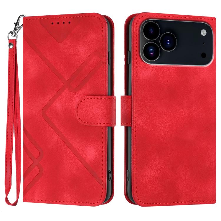For iPhone 17 Pro Line Pattern Skin Feel Leather Phone Case(Red)