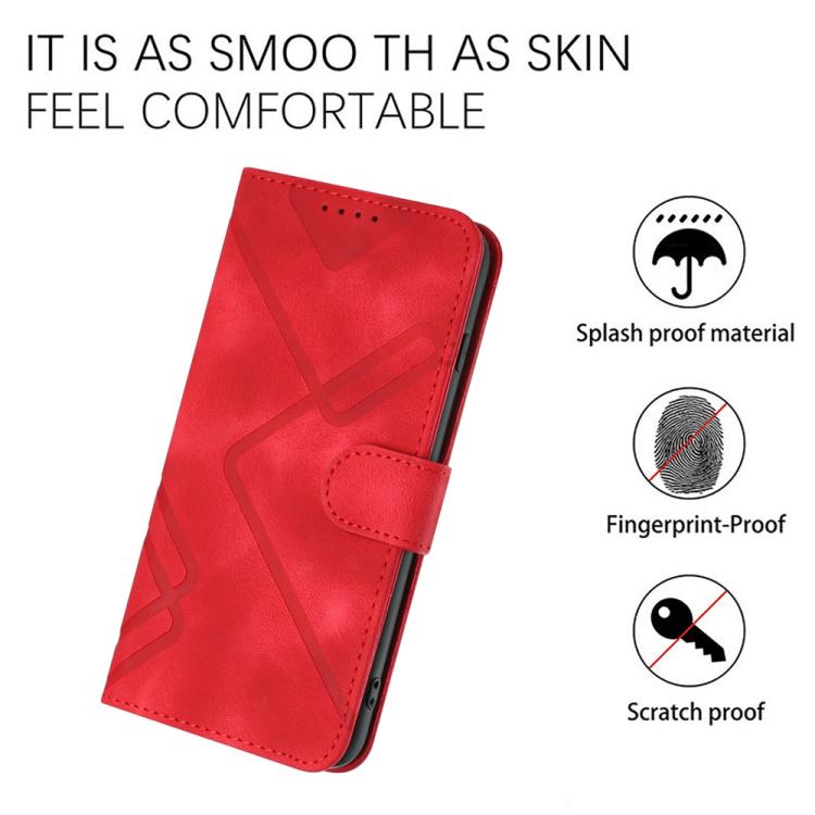 For iPhone 17 Pro Line Pattern Skin Feel Leather Phone Case(Red)