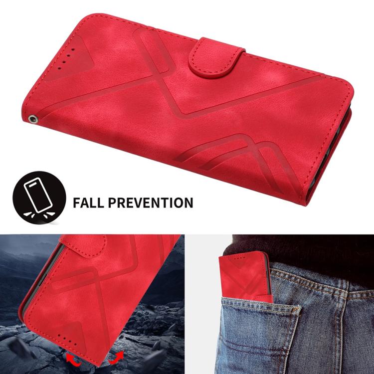 For iPhone 17 Pro Line Pattern Skin Feel Leather Phone Case(Red)