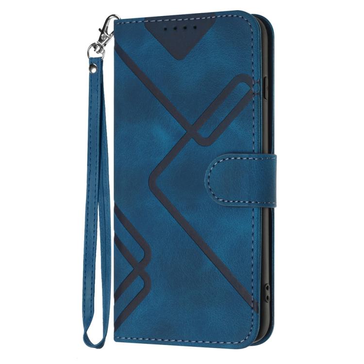 For iPhone 17 Pro Line Pattern Skin Feel Leather Phone Case(Royal Blue)