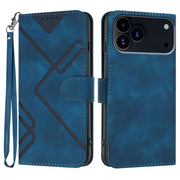 For iPhone 17 Pro Line Pattern Skin Feel Leather Phone Case(Royal Blue)