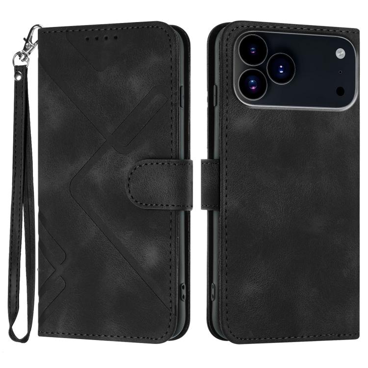 For iPhone 17 Pro Line Pattern Skin Feel Leather Phone Case(Black)