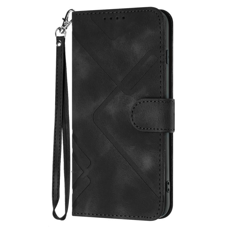For iPhone 17 Pro Line Pattern Skin Feel Leather Phone Case(Black)