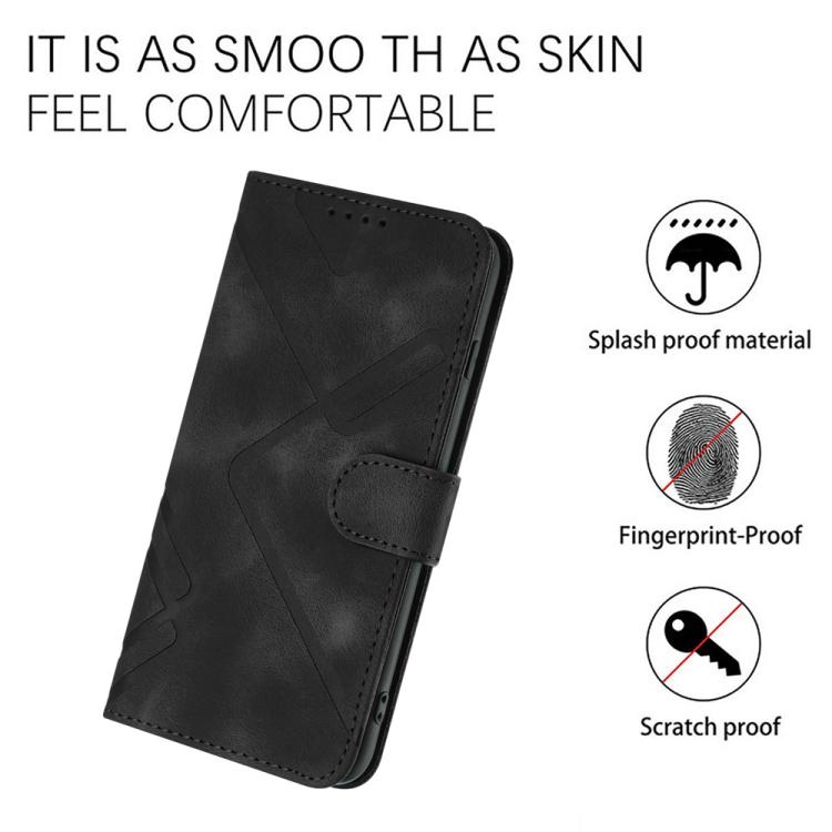 For iPhone 17 Pro Line Pattern Skin Feel Leather Phone Case(Black)