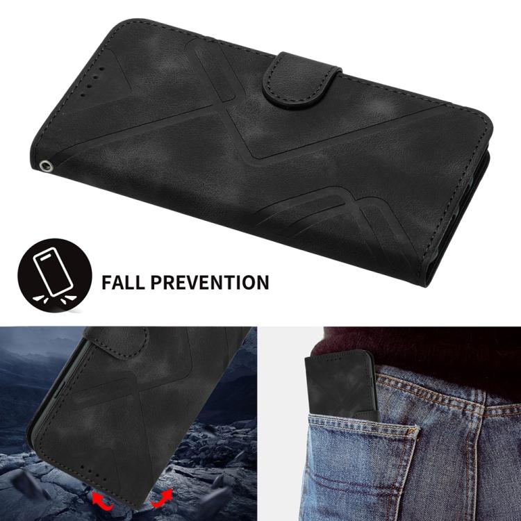For iPhone 17 Pro Line Pattern Skin Feel Leather Phone Case(Black)