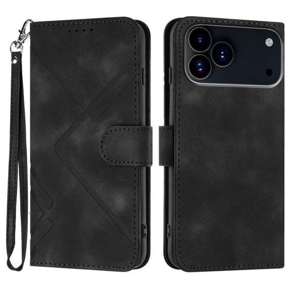 For iPhone 17 Pro Line Pattern Skin Feel Leather Phone Case(Black)