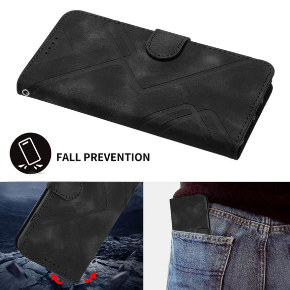 For iPhone 17 Pro Line Pattern Skin Feel Leather Phone Case(Black)