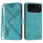 For iPhone 17 Pro Line Pattern Skin Feel Leather Phone Case(Light Blue)