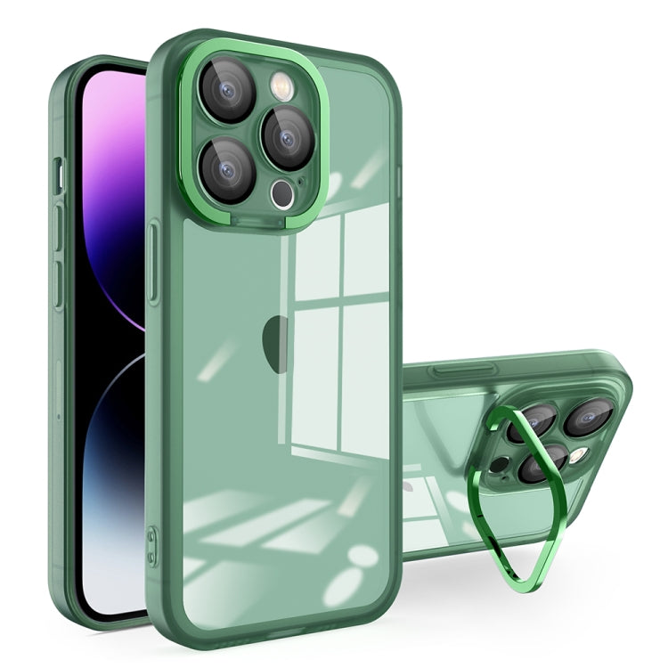 For iPhone 15 Plus Invisible Lens Bracket Matte Transparent MagSafe Phone Case(Dark Green)