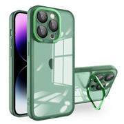 For iPhone 15 Plus Invisible Lens Bracket Matte Transparent MagSafe Phone Case(Dark Green)