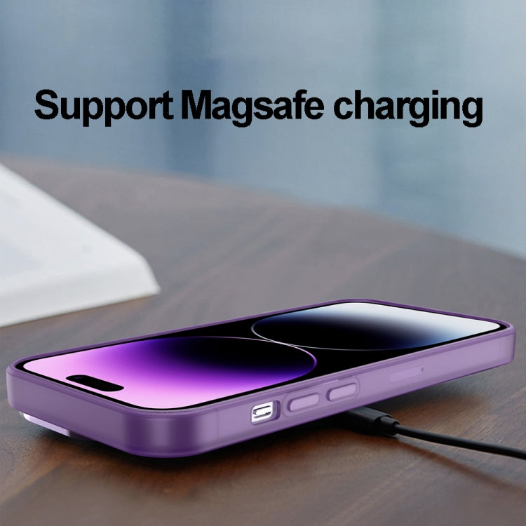 For iPhone 15 Plus Invisible Lens Bracket Matte Transparent MagSafe Phone Case(Pink)