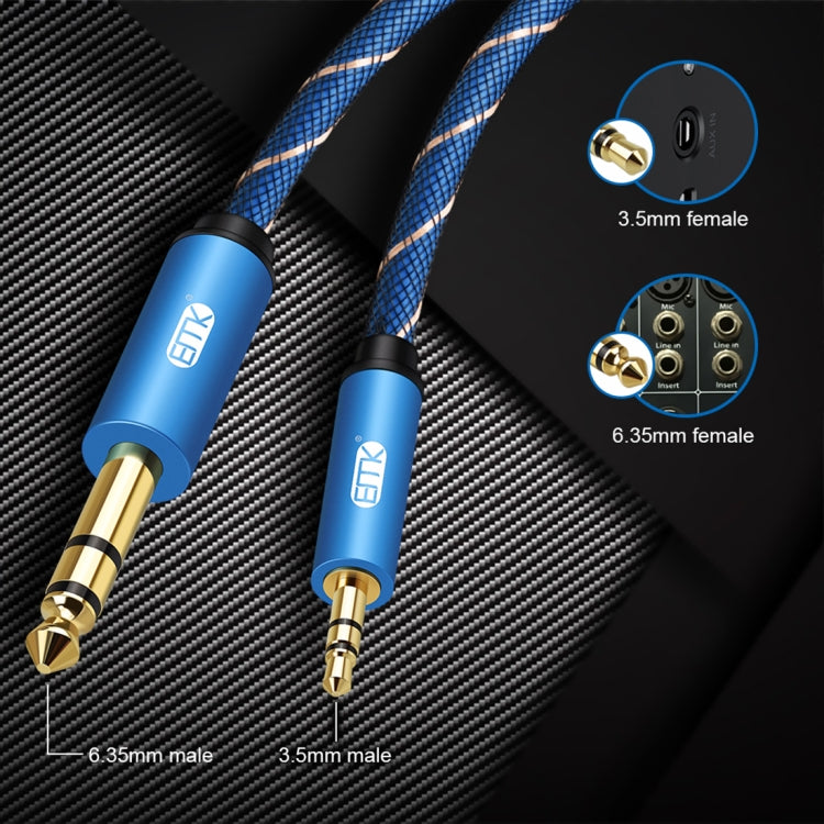 EMK 3.5mm Jack Male to 6.35mm Jack Male Gold Plated Connector Nylon Braid AUX Cable for Computer / X-BOX / PS3 / CD / DVD, Cable Length:2m(Dark Blue)