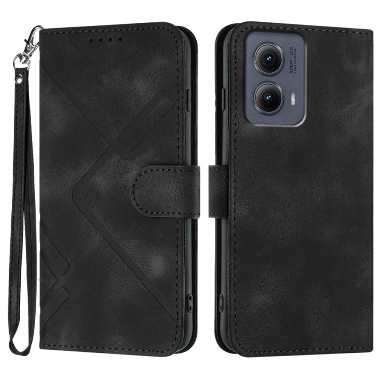 For Motorola Edge 5G 2024 Line Pattern Skin Feel Leather Phone Case(Black)