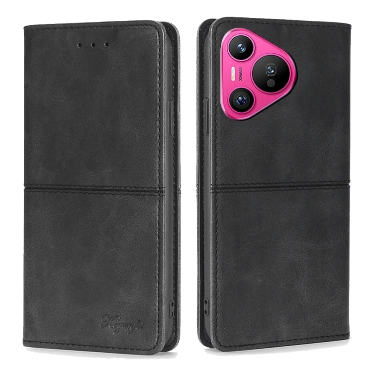 For Huawei Pura 70 5G Cow Texture Magnetic Leather Phone Case(Black)