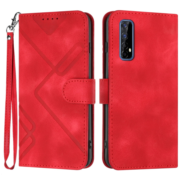 For Realme 7 / Narzo 20 Pro Line Pattern Skin Feel Leather Phone Case(Red)
