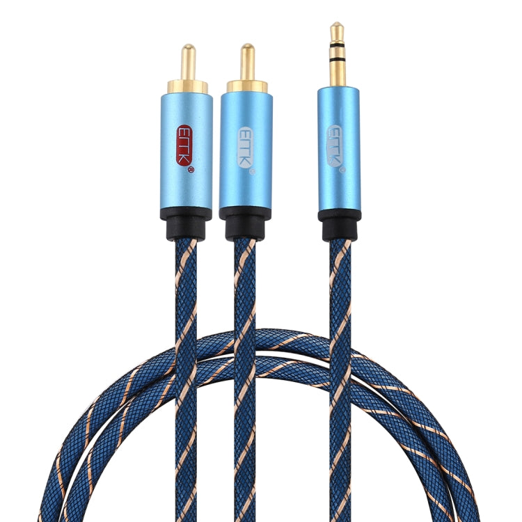 EMK 3.5mm Jack Male to 2 x RCA Male Gold Plated Connector Speaker Audio Cable, Cable Length:1m(Dark Blue)