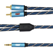 EMK 3.5mm Jack Male to 2 x RCA Male Gold Plated Connector Speaker Audio Cable, Cable Length:1m(Dark Blue)