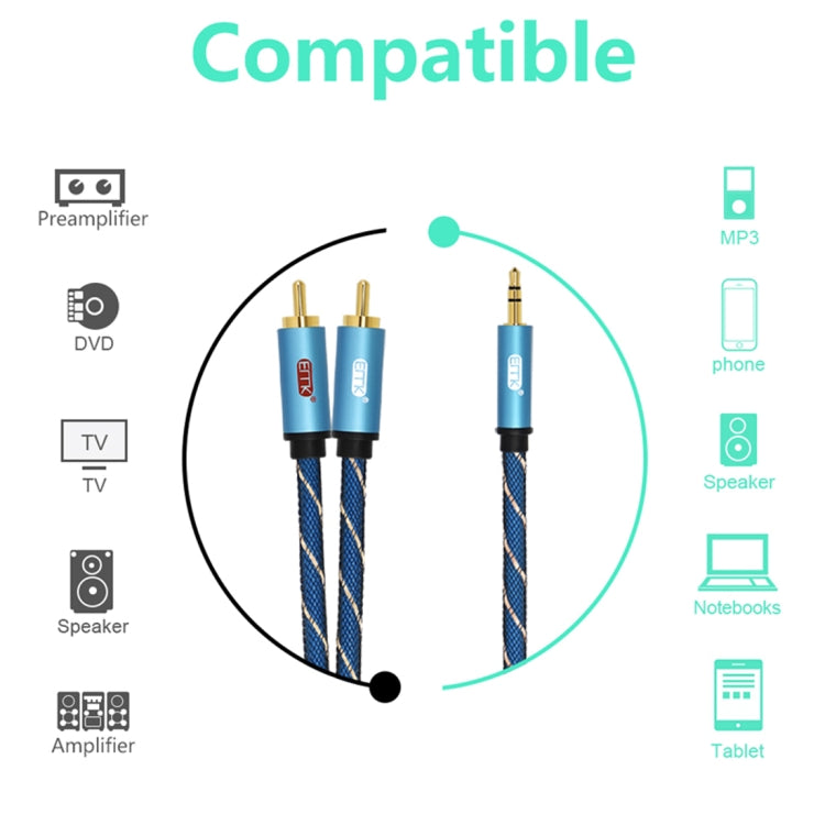EMK 3.5mm Jack Male to 2 x RCA Male Gold Plated Connector Speaker Audio Cable, Cable Length:1m(Dark Blue)