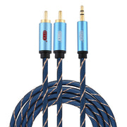 EMK 3.5mm Jack Male to 2 x RCA Male Gold Plated Connector Speaker Audio Cable, Cable Length:2m(Dark Blue)