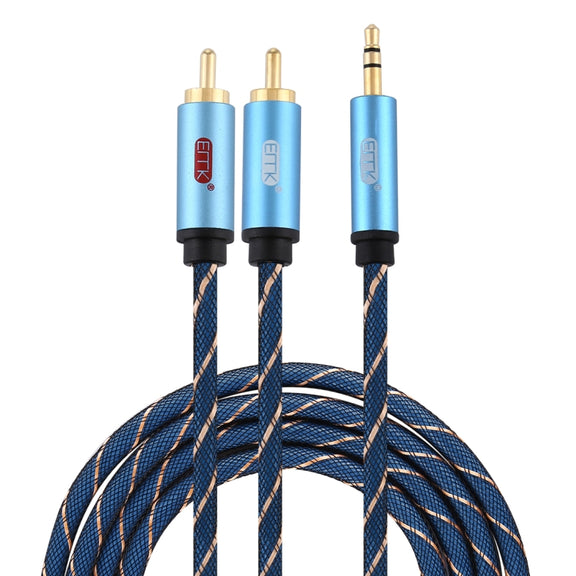 EMK 3.5mm Jack Male to 2 x RCA Male Gold Plated Connector Speaker Audio Cable, Cable Length:2m(Dark Blue)