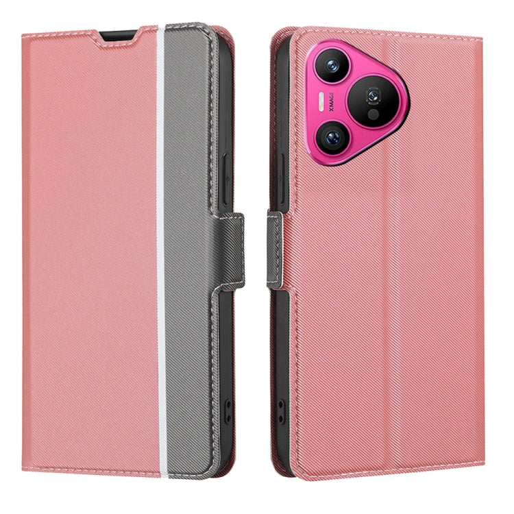 For Huawei Pura 70 5G Twill Texture Side Button Leather Phone Case(Pink)