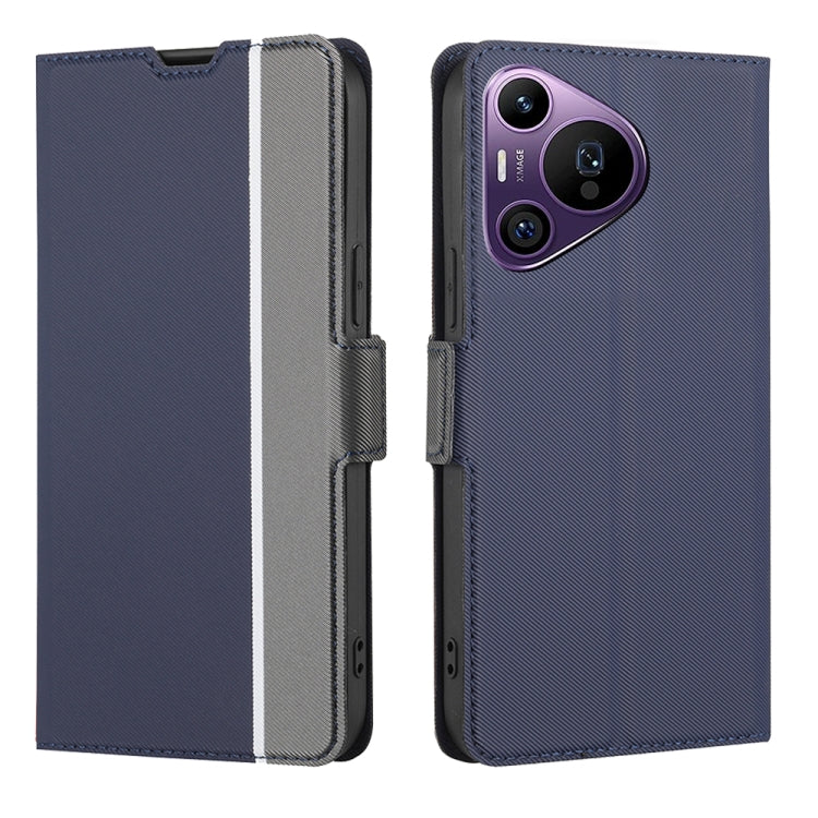 For Huawei Pura 70 Pro / 70 Pro+ 5G Twill Texture Side Button Leather Phone Case(Blue)