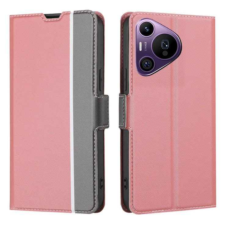 For Huawei Pura 70 Pro / 70 Pro+ 5G Twill Texture Side Button Leather Phone Case(Pink)