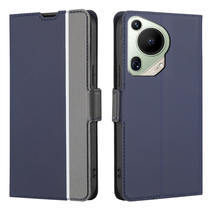 For Huawei Pura 70 Ultra 5G Twill Texture Side Button Leather Phone Case(Blue)