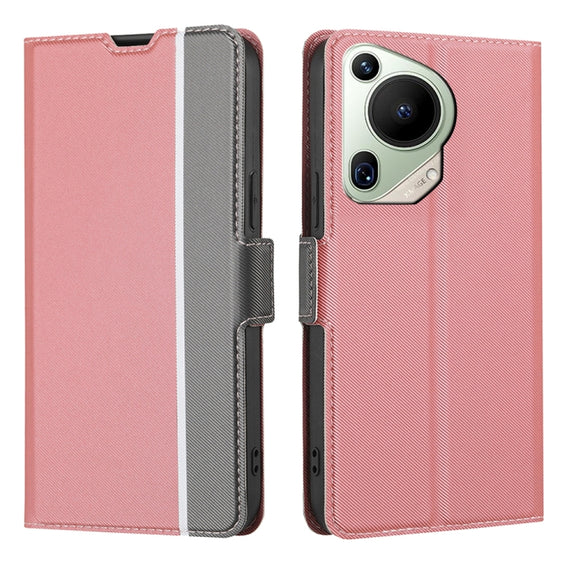 For Huawei Pura 70 Ultra 5G Twill Texture Side Button Leather Phone Case(Pink)