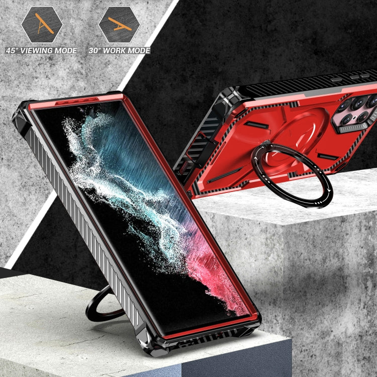 For Samsung Galaxy S22 Ultra 5G Armor Series Holder Phone Case(Red)