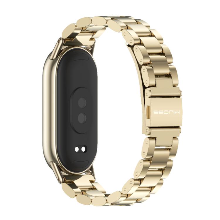 For Xiaomi Mi Band 8 / 9 / 9 NFC Mijobs Three Bead Stainless Steel Watch Band(Light Gold)