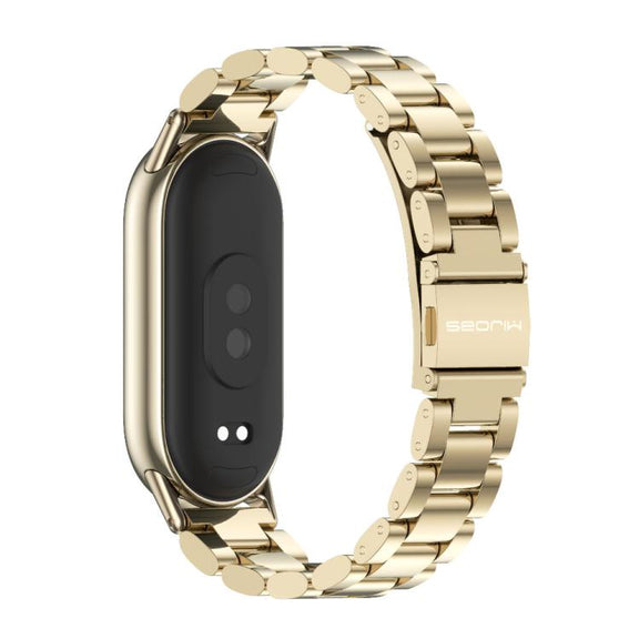 For Xiaomi Mi Band 8 / 9 / 9 NFC Mijobs Three Bead Stainless Steel Watch Band(Light Gold)