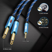 EMK 3.5mm Jack Male to 2 x 6.35mm Jack Male Gold Plated Connector Nylon Braid AUX Cable for Computer / X-BOX / PS3 / CD / DVD, Cable Length:1m(Dark Blue)