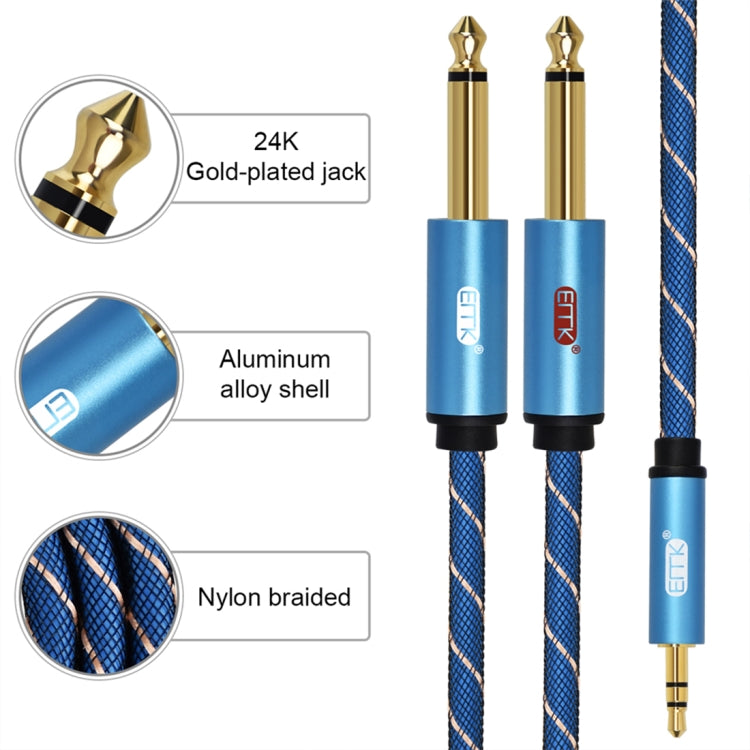 EMK 3.5mm Jack Male to 2 x 6.35mm Jack Male Gold Plated Connector Nylon Braid AUX Cable for Computer / X-BOX / PS3 / CD / DVD, Cable Length:3m(Dark Blue)