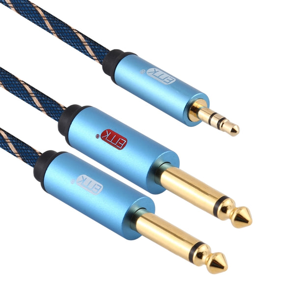 EMK 3.5mm Jack Male to 2 x 6.35mm Jack Male Gold Plated Connector Nylon Braid AUX Cable for Computer / X-BOX / PS3 / CD / DVD, Cable Length:5m(Dark Blue)