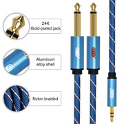 EMK 3.5mm Jack Male to 2 x 6.35mm Jack Male Gold Plated Connector Nylon Braid AUX Cable for Computer / X-BOX / PS3 / CD / DVD, Cable Length:5m(Dark Blue)