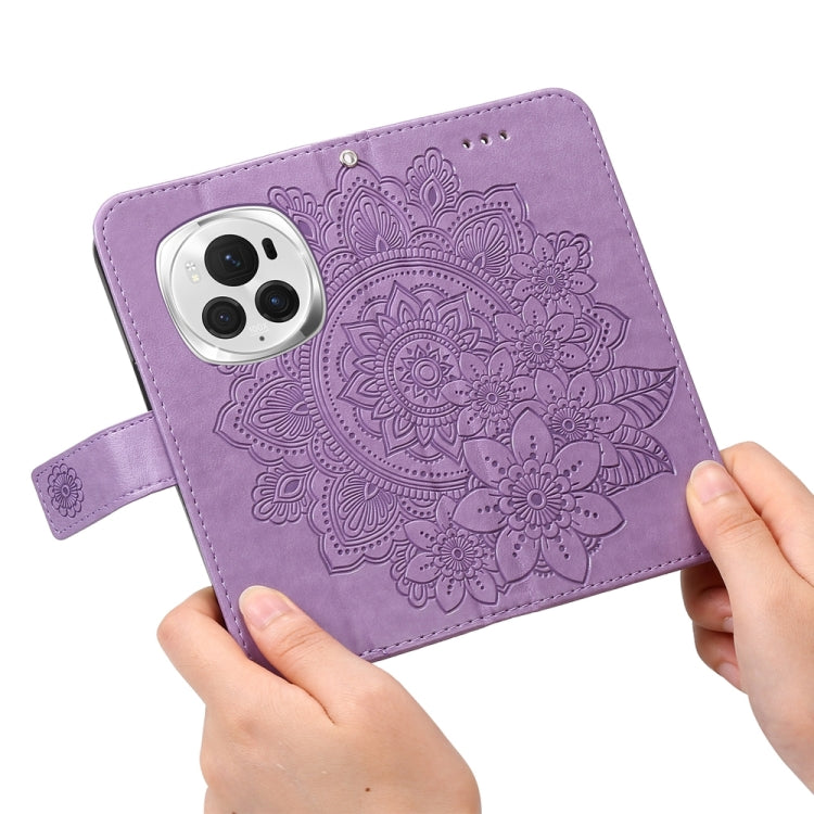 For Honor Magic6 Pro Seven-petal Flowers Embossing Leather Phone Case(Light Purple)