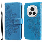 For Honor Magic6 Pro Seven-petal Flowers Embossing Leather Phone Case(Blue)