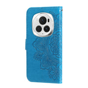 For Honor Magic6 Pro Seven-petal Flowers Embossing Leather Phone Case(Blue)