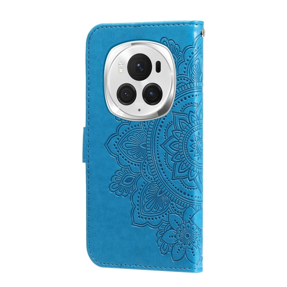 For Honor Magic6 Pro Seven-petal Flowers Embossing Leather Phone Case(Blue)