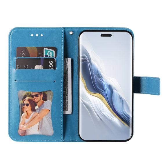 For Honor Magic6 Pro Seven-petal Flowers Embossing Leather Phone Case(Blue)