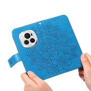 For Honor Magic6 Pro Seven-petal Flowers Embossing Leather Phone Case(Blue)