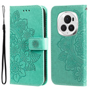 For Honor Magic6 Pro Seven-petal Flowers Embossing Leather Phone Case(Green)