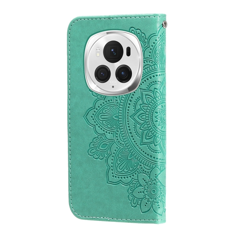 For Honor Magic6 Pro Seven-petal Flowers Embossing Leather Phone Case(Green)