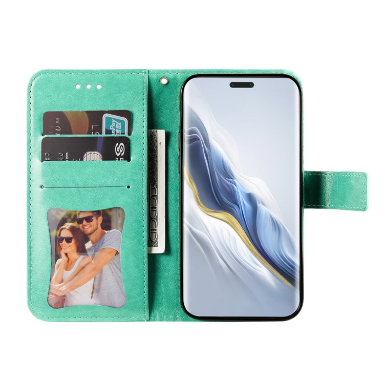 For Honor Magic6 Pro Seven-petal Flowers Embossing Leather Phone Case(Green)