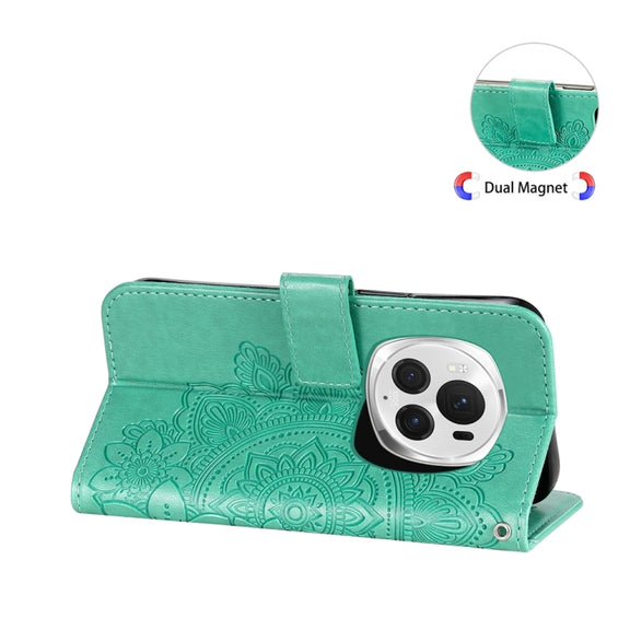 For Honor Magic6 Pro Seven-petal Flowers Embossing Leather Phone Case(Green)