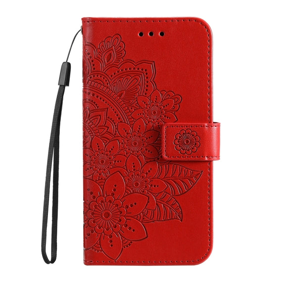 For Honor Magic6 Pro Seven-petal Flowers Embossing Leather Phone Case(Red)